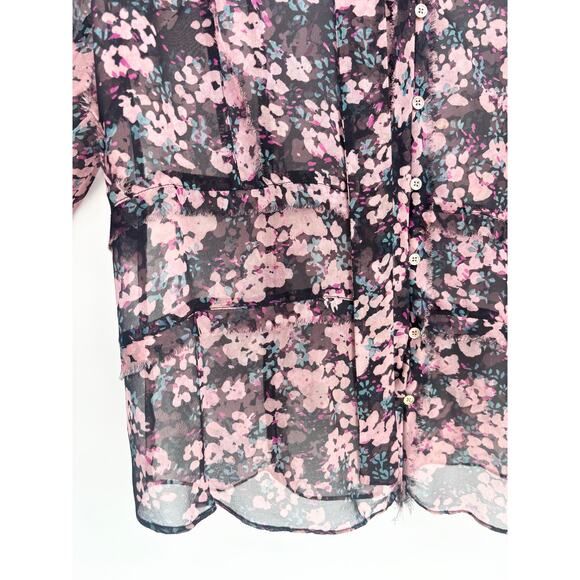 Elizabeth and James 100% Silk Sheer Floral Fringe Tie Neck Blouse Size M - Picture 4 of 10